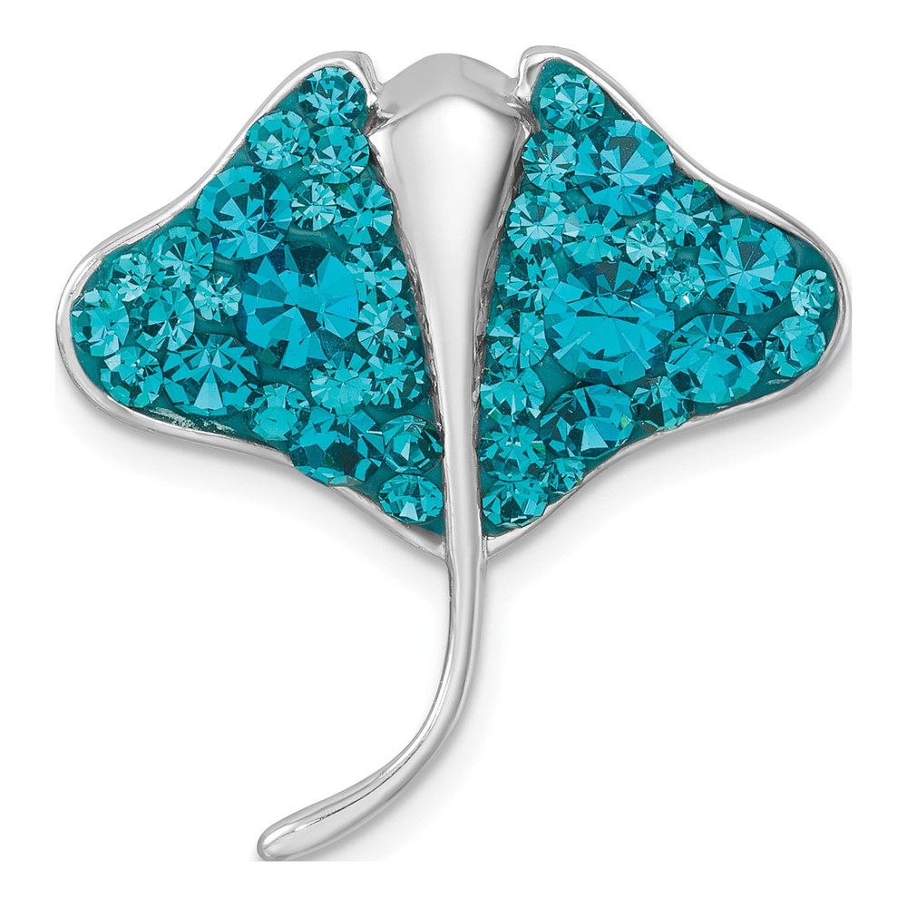 Sterling Silver Rhodium-Plated Polished Blue Crystal Ray Pendant