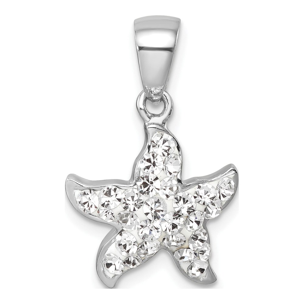 Sterling Silver Rhodium-Plated Polished White Crystal Starfish Pendant