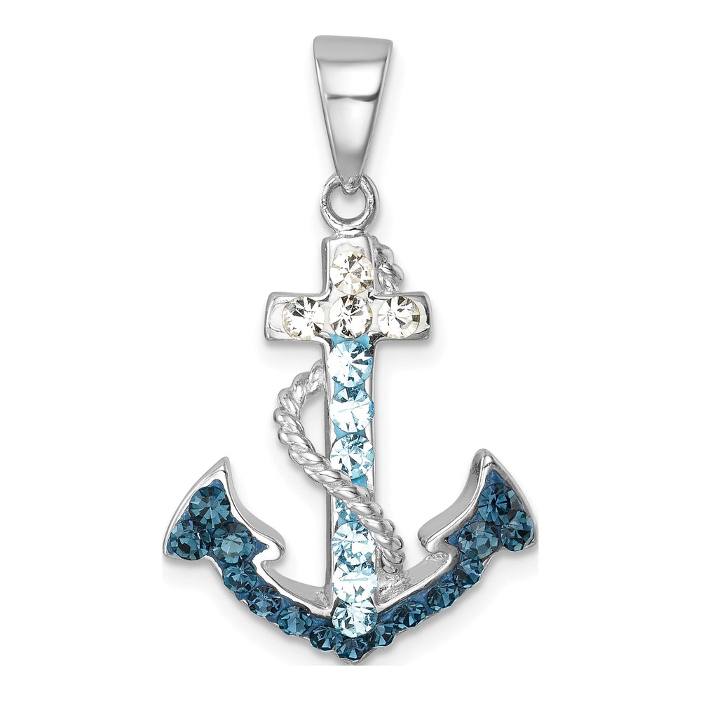 Sterling Silver Rhodium-Plated Polished Crystal Anchor Pendant