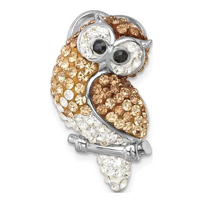 Sterling Silver Crystal Owl Slide Pendant