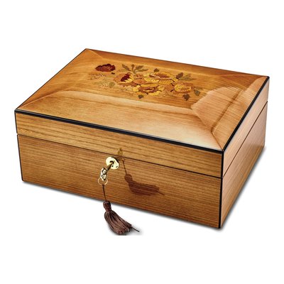 Vine & Floral Inlay Locking Memorial Keepsake Box
