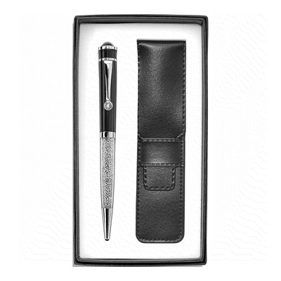 Black Crystal Ballpoint Pen & Pouch Set
