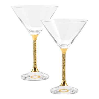 Set of 2 Martini Glasses with 24k Gold Flake Stems