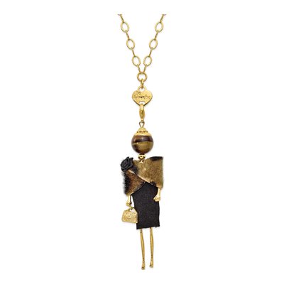 Le Amiche Tiger's Eye Fur Doll Charm Necklace, 31"