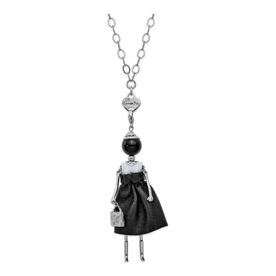 Le Amiche Silver-Tone Onyx Doll Charm Necklace, 31"