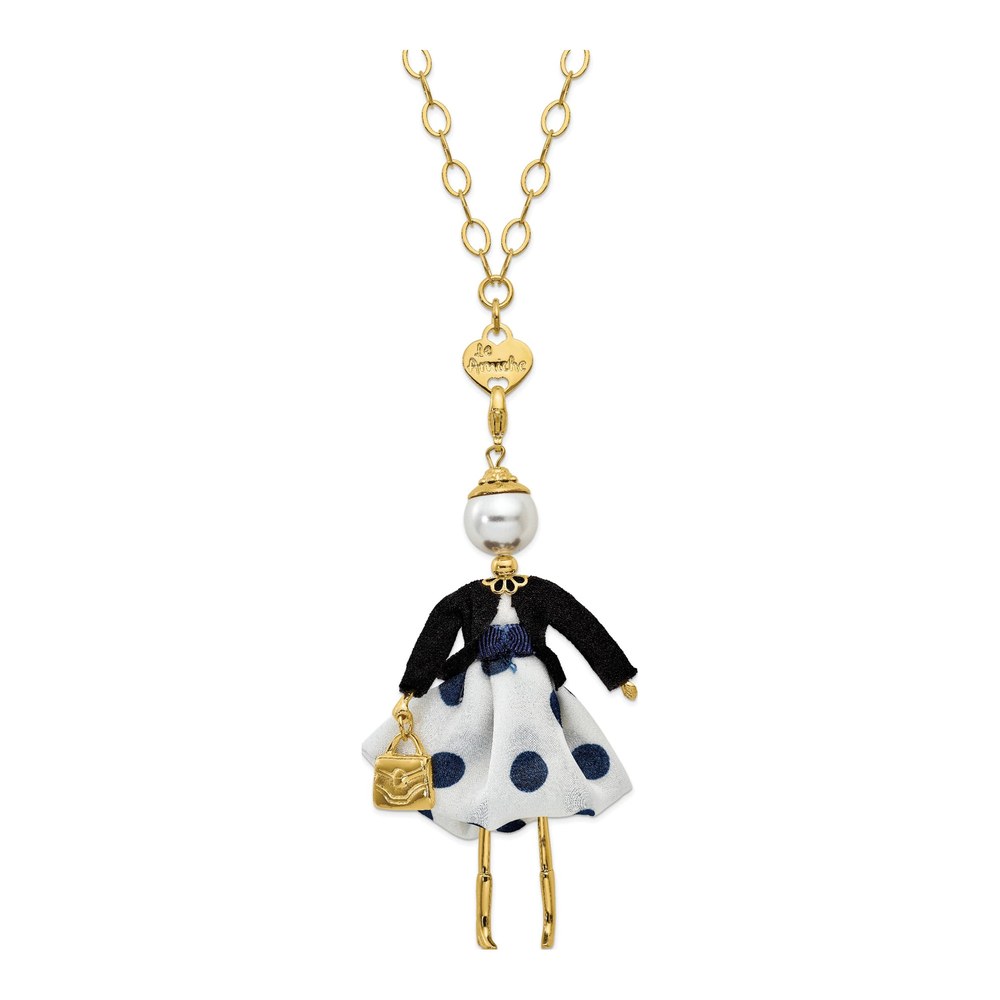Le Amiche Blue Polka Dot Doll Charm Necklace, 31"