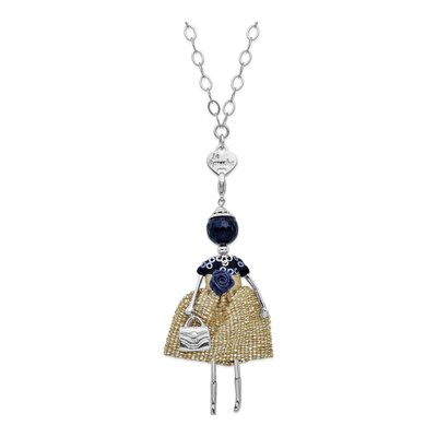 Le Amiche Blue Jade Dress Doll Charm Necklace, 31in