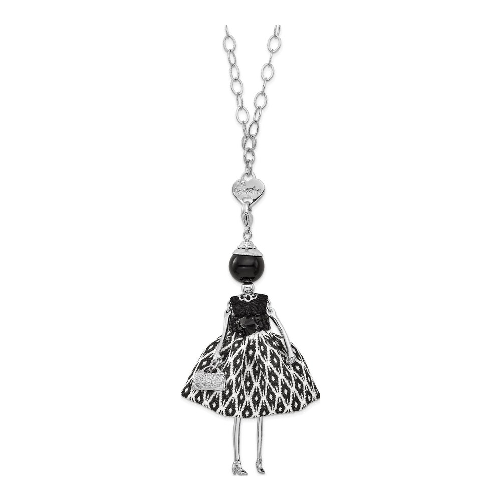 Le Amiche Doll Charm Necklace, Onyx & Crystal, 31"