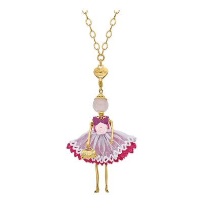 Le Amiche Gold-Tone Doll Charm Necklace w/ Pink Jade