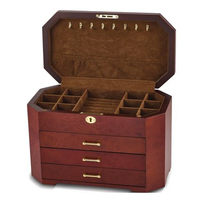 Burlwood Veneer 3-Drawer Locking Jewelry Box – view 2