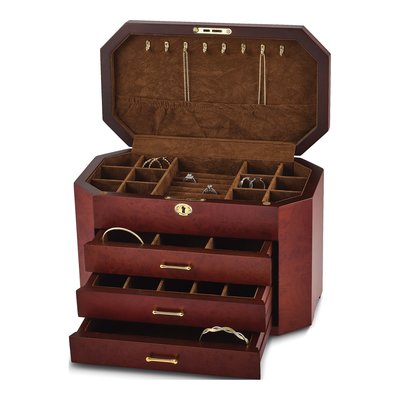 Burlwood Veneer 3-Drawer Locking Jewelry Box – view 3