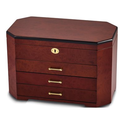 Burlwood Veneer 3-Drawer Locking Jewelry Box