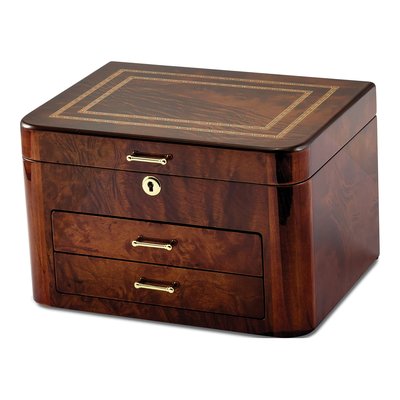 Elm Burl Wood 2-Drawer Locking Jewelry Box