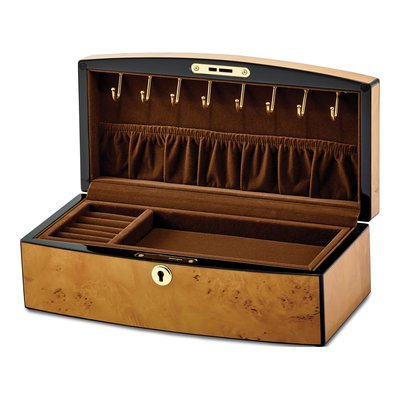 Locking Wood Jewelry Box with Burlwood Veneer – view 2