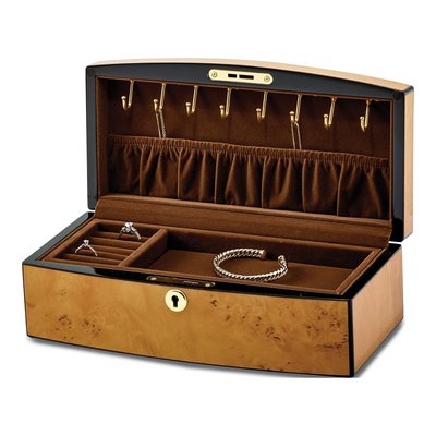 Locking Wood Jewelry Box with Burlwood Veneer – view 3