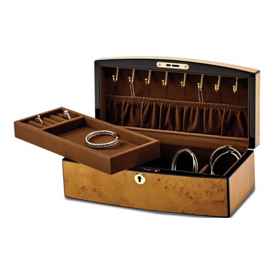Locking Wood Jewelry Box with Burlwood Veneer – view 4