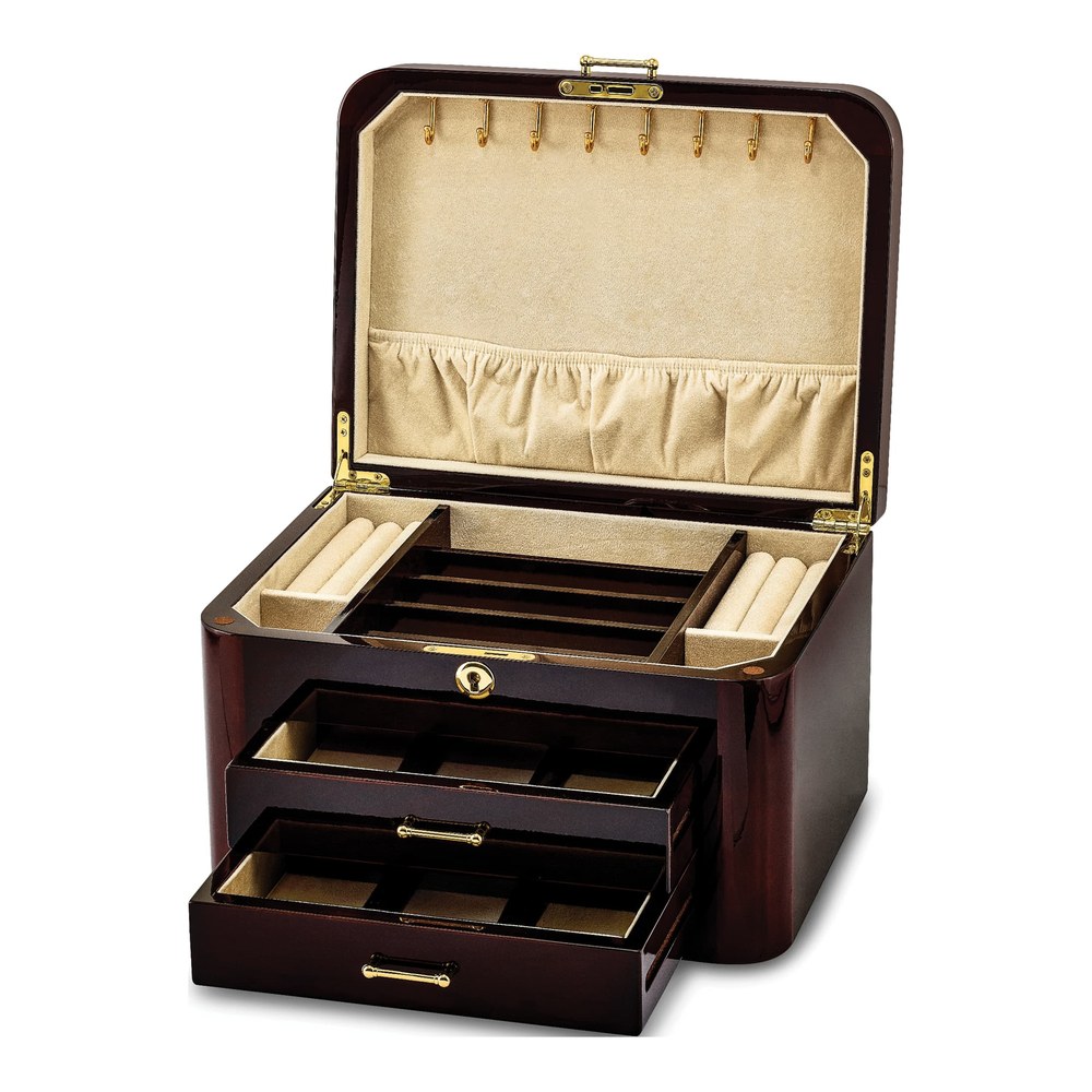Bubinga Wood 2-Drawer Locking Jewelry Box