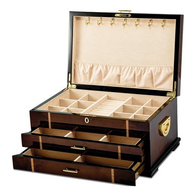 Burlwood 2-Drawer Locking Wooden Jewelry Chest – view 3