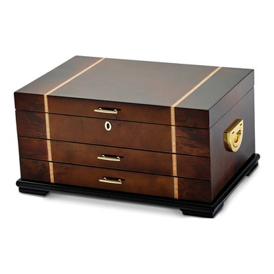 Burlwood 2-Drawer Locking Wooden Jewelry Chest