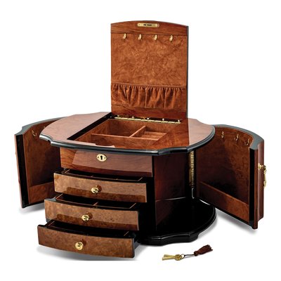 Oak Burl Veneer Locking Jewelry Box, 2 Drawers – view 2