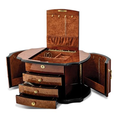 Oak Burl Veneer Locking Jewelry Box, 2 Drawers – view 3