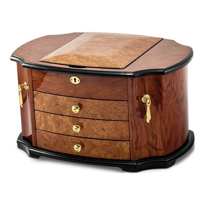 Oak Burl Veneer Locking Jewelry Box, 2 Drawers