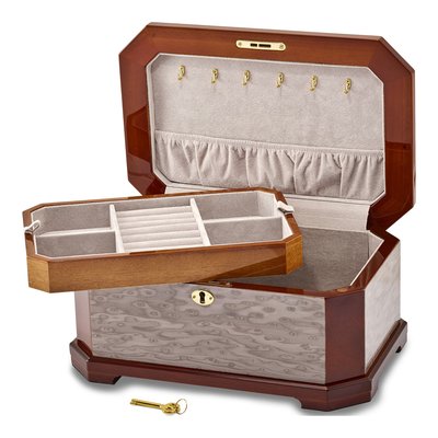 High-Gloss Burl Wood Locking Jewelry Box – view 3