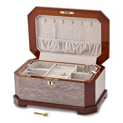 High-Gloss Burl Wood Locking Jewelry Box – view 4
