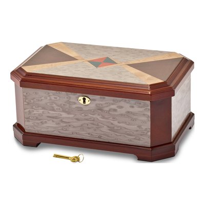 High-Gloss Burl Wood Locking Jewelry Box