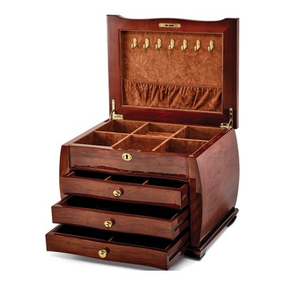 Bubinga Veneer 3-Drawer Locking Jewelry Chest – view 2