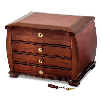 Bubinga Veneer 3-Drawer Locking Jewelry Chest