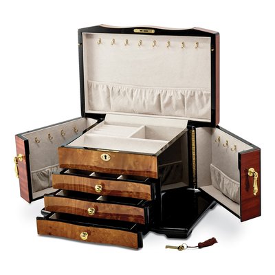 Bubinga Veneer 3-Drawer Locking Wooden Jewelry Box – view 2