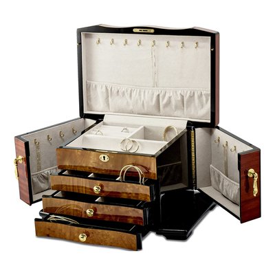Bubinga Veneer 3-Drawer Locking Wooden Jewelry Box – view 3