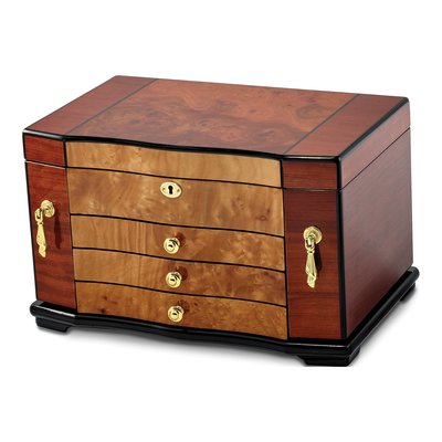 Bubinga Veneer 3-Drawer Locking Wooden Jewelry Box