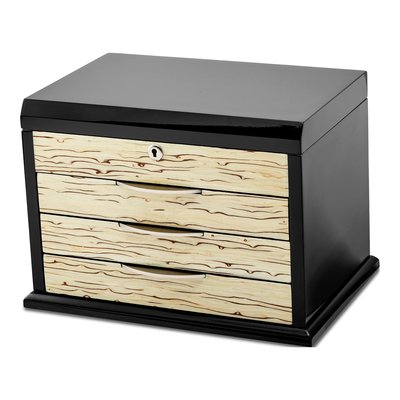 Black Oak 3-Drawer Locking Wooden Jewelry Chest
