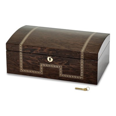 Tiger Eye Veneer Locking Wooden Jewelry Chest