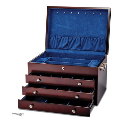 Cherry Finish Wood 3-Drawer Locking Jewelry Chest – view 2