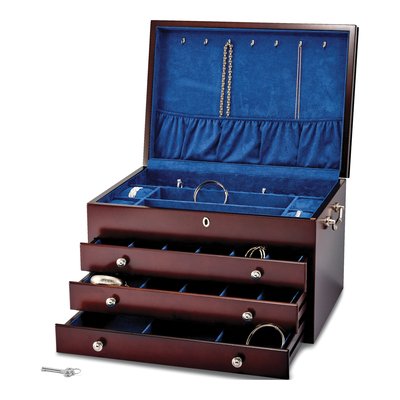 Cherry Finish Wood 3-Drawer Locking Jewelry Chest – view 3