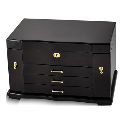 Walnut Burl 3-Drawer Locking Wooden Jewelry Box