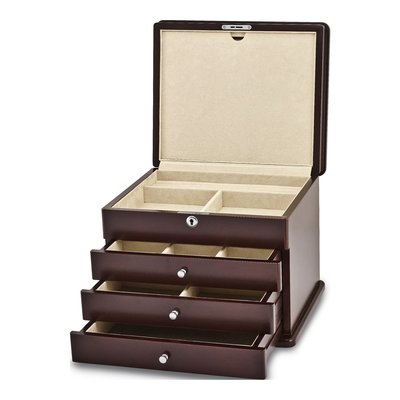 Locking Wooden Jewelry Chest with Mahogany Finish – view 2
