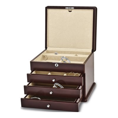 Locking Wooden Jewelry Chest with Mahogany Finish – view 3