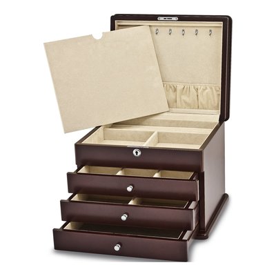 Locking Wooden Jewelry Chest with Mahogany Finish – view 4