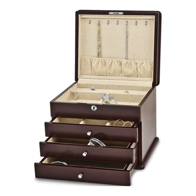 Locking Wooden Jewelry Chest with Mahogany Finish – view 5
