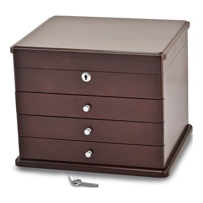Locking Wooden Jewelry Chest with Mahogany Finish