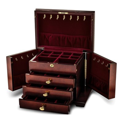 Matte Cherry 3-Drawer Locking Wooden Jewelry Chest – view 2