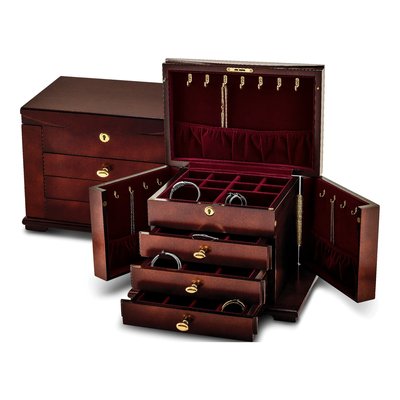 Matte Cherry 3-Drawer Locking Wooden Jewelry Chest – view 4