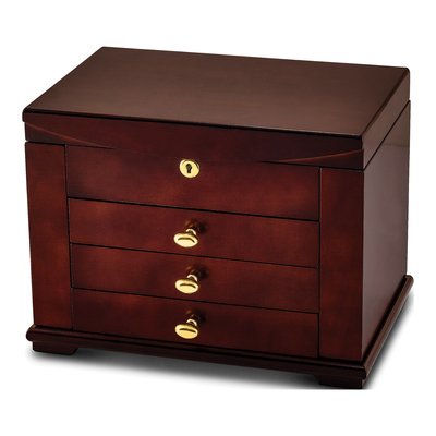 Matte Cherry 3-Drawer Locking Wooden Jewelry Chest