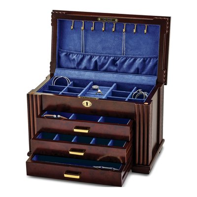 Rosewood Burl 3-Drawer Locking Jewelry Box – view 3