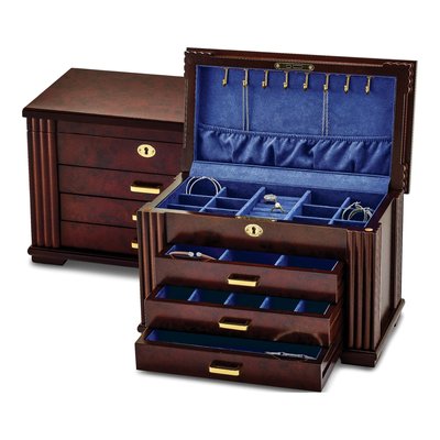 Rosewood Burl 3-Drawer Locking Jewelry Box – view 4