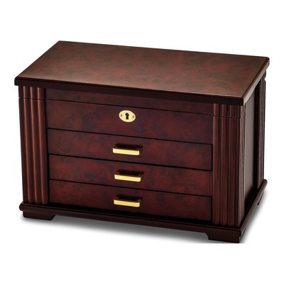 Rosewood Burl 3-Drawer Locking Jewelry Box